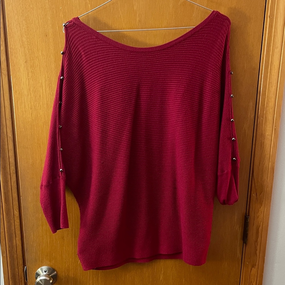 Size L Jennifer Lopez Women's Red Sweater with Button Detail on sleeves